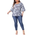 thumbnail image 2 of Agnes Orinda Women's Plus Size Floral Print V Neck Tiered Ruffle Bell Sleeve Blouse 3X White Blue, 2 of 6