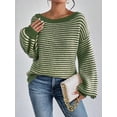 thumbnail image 2 of Womens Long Sleeve Sweater Crew Neck Casual Loose Clothes Spring Top Green M, 2 of 5