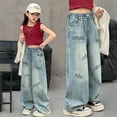 thumbnail image 4 of RUTAYY Toddler Kids Girls Jeans Pants Wide Leg Denim Pant High Waist Elastic Band Casual With Pockets Trouser Classic Infants Pants, 4 of 5