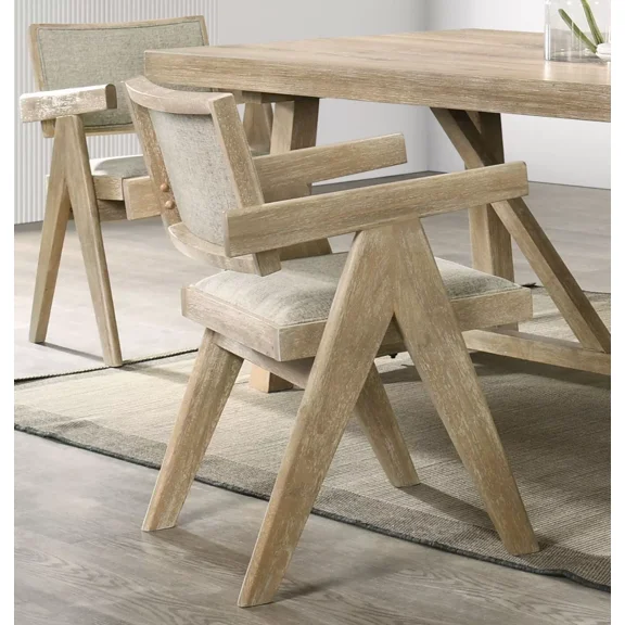 Oak Color Rubberwood 4pc Arm Chairs Upholstery Polyster Foam Filled Seat Dining Room Beautiful Chair