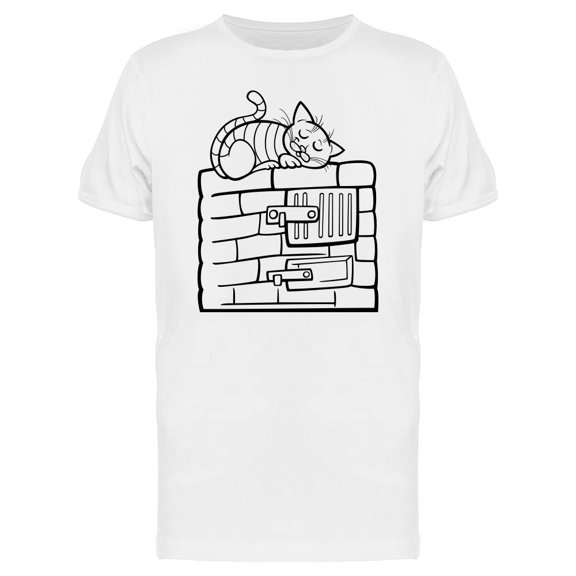 Cat Sleeping On Stove Doodle Tee Men's -Image by Shutterstock