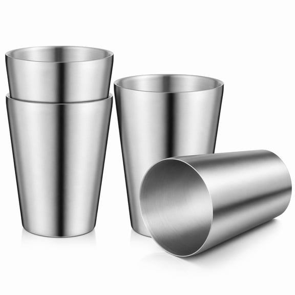 YEMNPIOS 4 Packs Stainless Steel Insulated Cup 8.8 oz Metal Tumbler Double Wall Vacuum Water Glasses Camping Reusable Mugs BBQ Home Office Party Silver
