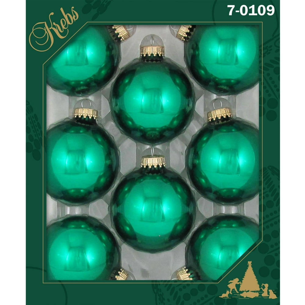 2 5/8" Emerald Green Seamless Glass Ball Christmas Ornament 8 pieces by