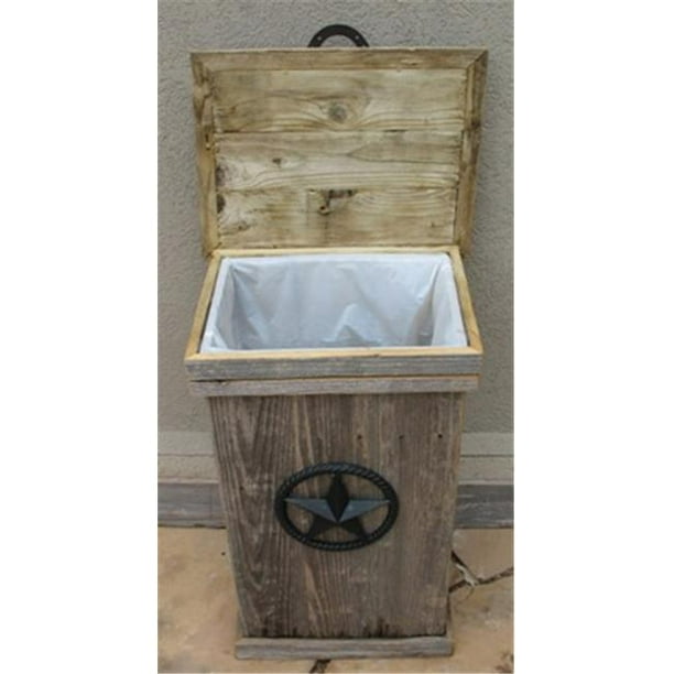 CG Products Wooden Trash Can HandMade Weathered Wood Outdoor Trash Can