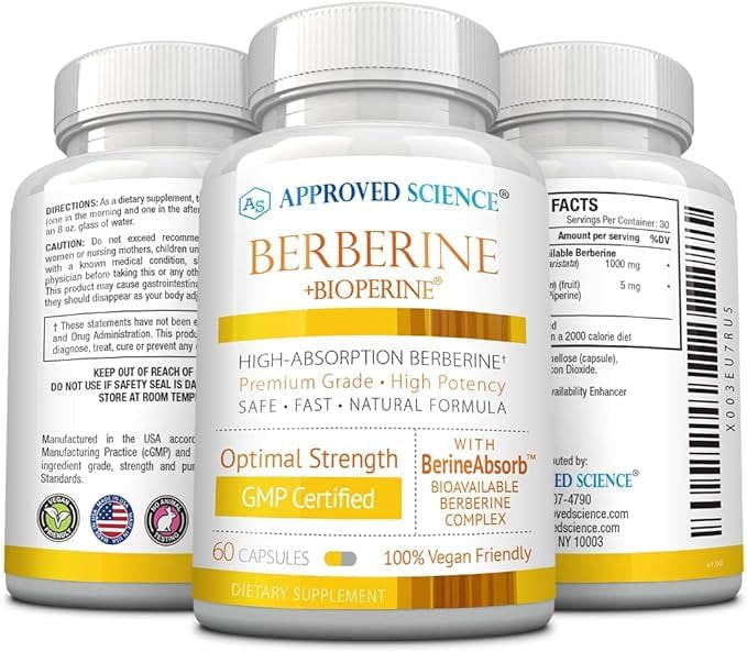 Approved Science Berberine - with BioPerine - 1000 mg High Absorption Berberine - 60 Capsules - 1 Month Supply - Vegan