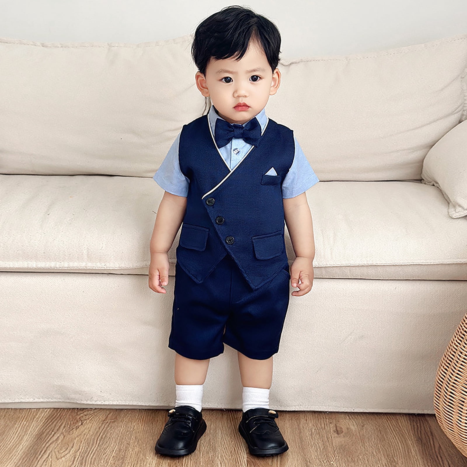 Povozer Toddler Baby Boys Summer Print Shirt Outfits Toddler Baby Boy Baseball Clothes Set Embroidery Striped Short Sleeve Button Down Shirt Shorts 2Pcs Summer Outfit for 18-24 Months,Blue