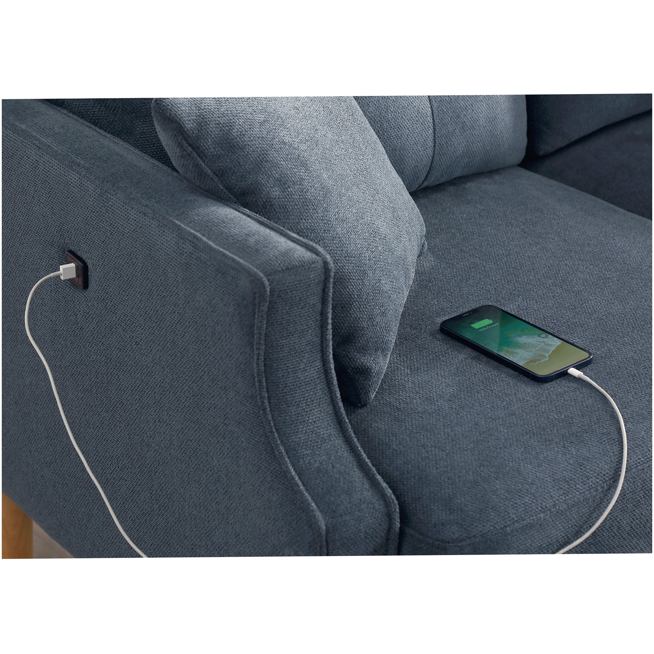 Dark Blue 2-Seater Loveseat Sofa with USB Charging Port, Waterproof Fabric Upholstery for Living Room, Bedroom, or Office
