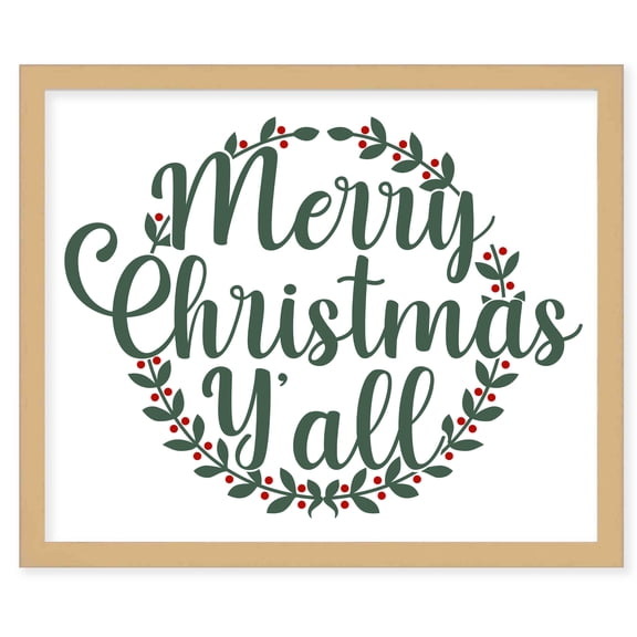 Merry Christmas Y'all 17.5" x 21.5" Framed Christmas Wall Decor Art Print Sign Poster in a Natural