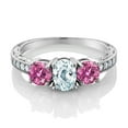 thumbnail image 2 of Gem Stone King 925 Sterling Silver Ring Oval Aquamarine Pink Moissanite (1.87 Cttw) (Size 5), 2 of 4