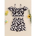 thumbnail image 3 of Suealasg Toddler Girl Summer 2Pcs Clothes Set 1T 2T 3T 4T Kids Girl Short Sleeve Off Shoulder Daisy Print Tops Shorts Sets, 3 of 6