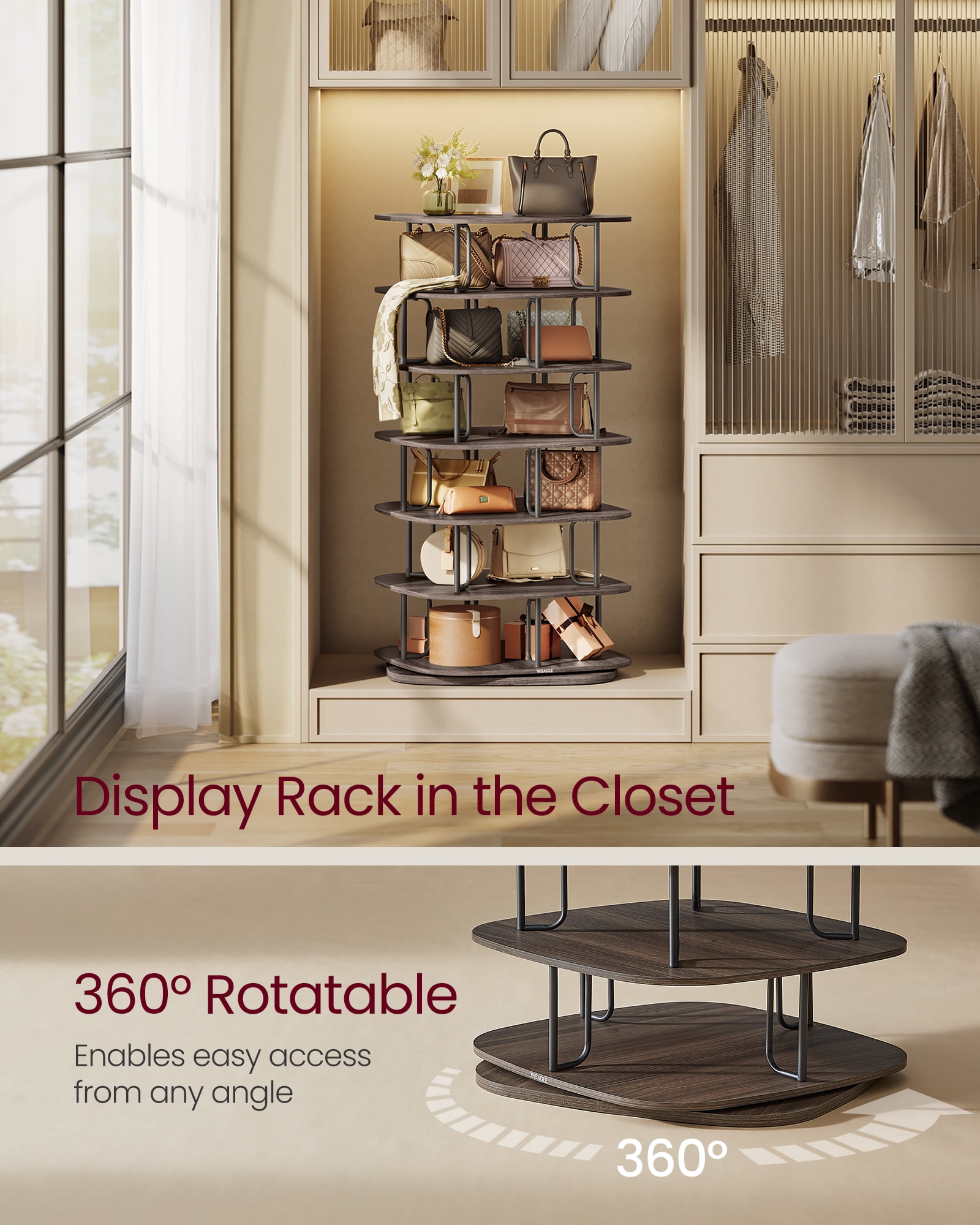 7-Tier Rotating Shoe Rack, 360° Spinning Shoe Organizer Tower for 28-35 Pairs, Sturdy Shoe Shelf for Entryway