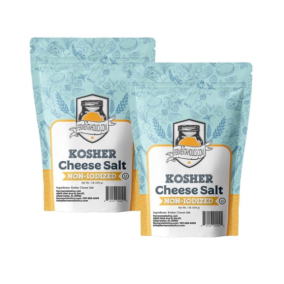 Fermentaholics 2 Pack Kosher Cheese Salt  Fine Grain Flaked Salt for Homemade Cheese Making  Non-Iodized  No Additives  OU Kosher
