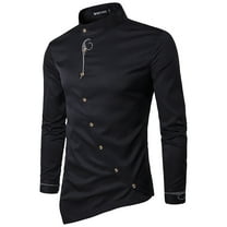 Men's Button Down Shirts Solid Color High Neck Fashion Casual Embroidered Personality Irregular Business Classic Fit