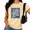 Apricot, variant on Cozymy Classic Floral Rose T-Shirt for Women - Blue Vintage Stamp Print Graphic Tee