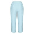 thumbnail image 3 of WIZUTIZ Women's Capris Breathable Trendy Loose Wide Leg Summer Pants Stretch Elastic Mid Rise 3/4 Length Trousers Solid Cut Off with Pockets Summer Pants for Lady Office Outdoor Blue, 3 of 4