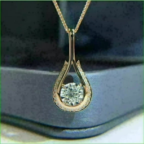 2Ct Round Cut Lab Created Diamond Solitaire Pendant Free Chain 14K Yellow Gold Plated