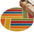 thumbnail image 2 of Round Rugs 4Ft, Bohemia Round Area Rug Washable Indoor Throw Carpet, Retro Minimalist Geometric Stripes Patchwork Rustic Soft Non Slip Circle Rug for Kitchen Nursery Room Home Decor Aesthetic, 2 of 8