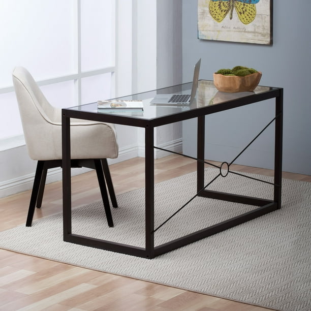 Dark cherry finish modern glass top home office desk w/options Studio Designs Newel Modern Home Office 54" Tempered Glass Writing Desk