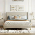 thumbnail image 2 of Queen Upholstered Platform Bed Frame with Headboard and Metal Legs, Corduroy Mattress Foundation with Wooden Slats Support, No Box Spring Needed, Beige, 2 of 6