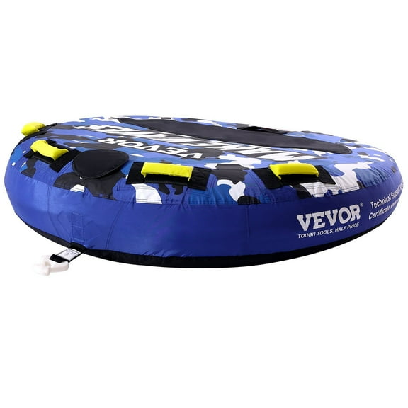 Boat Towable Tube, 340 lbs Max, 1-2 Person Inflatable Water Tube, 51.8" Round with Full Nylon Cover, EVA Grips & Safety Valve for Water Sports