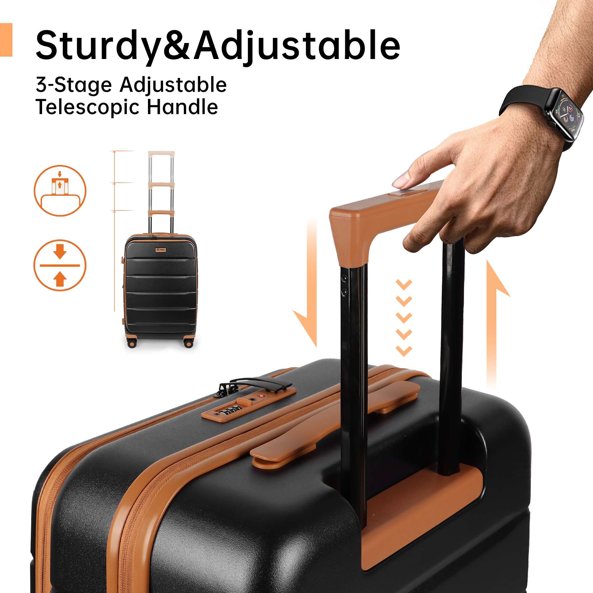 3 Piece Luggage Set,Hardside Expandable Front Opening Spinner Luggage with TSA Lock,Lightweight Hardshell Suitcase Set,20"/24"/28",Black,CY2431