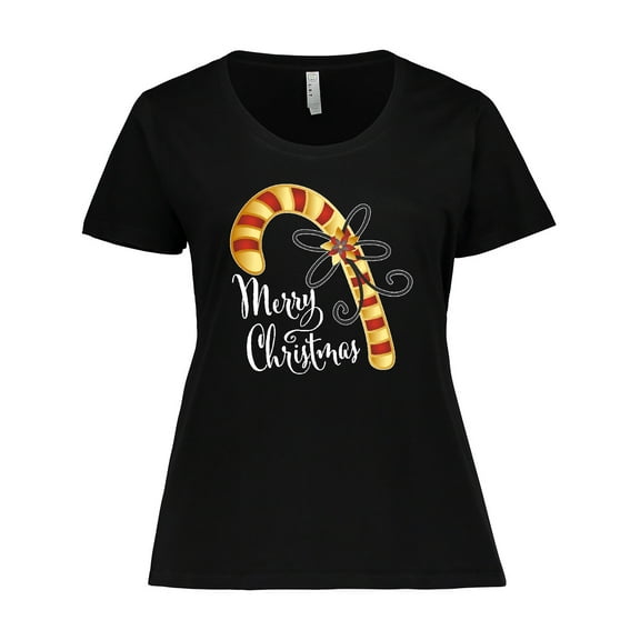 Inktastic Merry Christmas Red and Gold Candy Cane Women's Plus Size T-Shirt