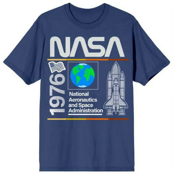 NASA 1976 Typography Women's Navy Blue Graphic Tee-Medium