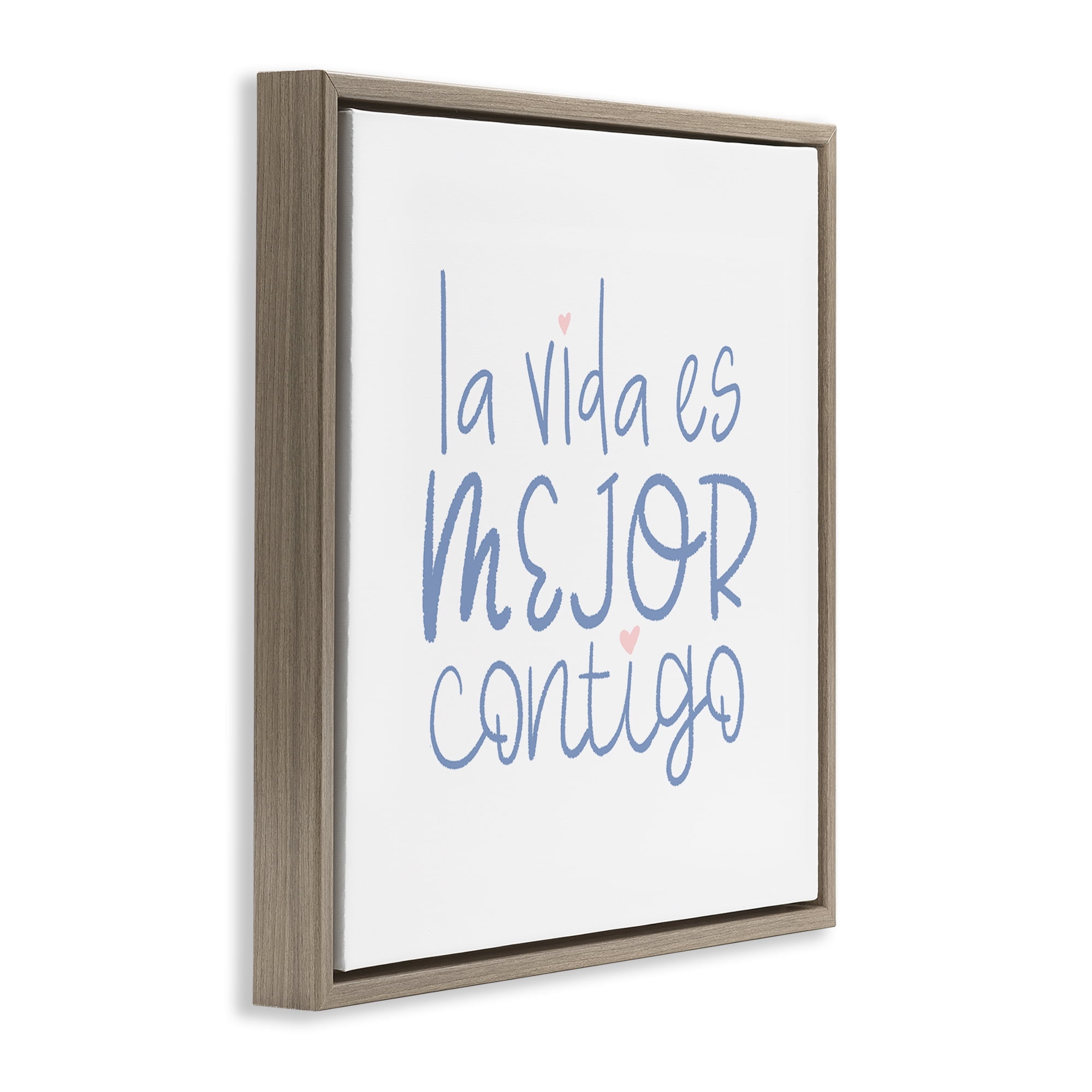 Stupell Industries La Vida Es Mejor Contigo Inspirational Quotes & Sayings Painting Brown Floater Framed Art Print Wall Art, 18 x 18
