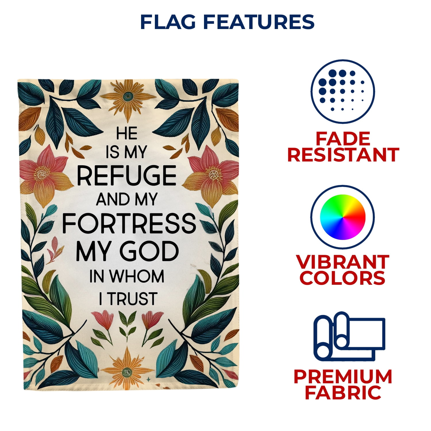 America Forever He Is My Refuge House Flag, 28 x 40 inch Double Sided, Floral Scripture Banner, Religious Faith Decor, Inspirational Bible Flag