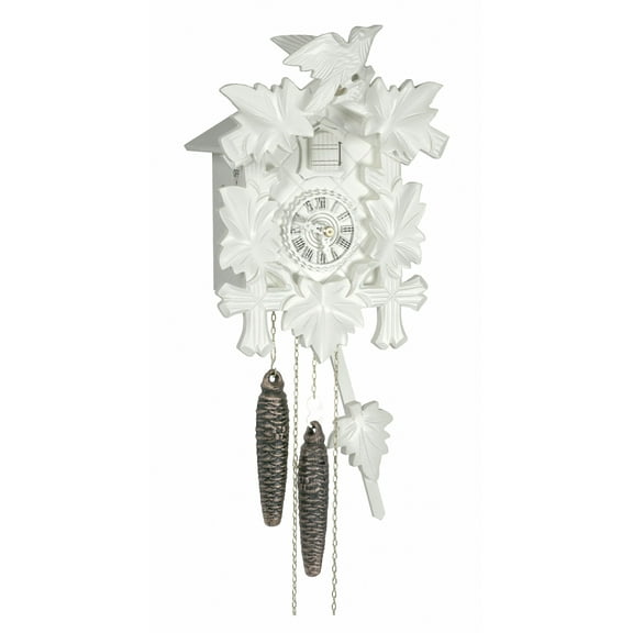Cuckoo Clock Five leaves with bird, white 1 day running time