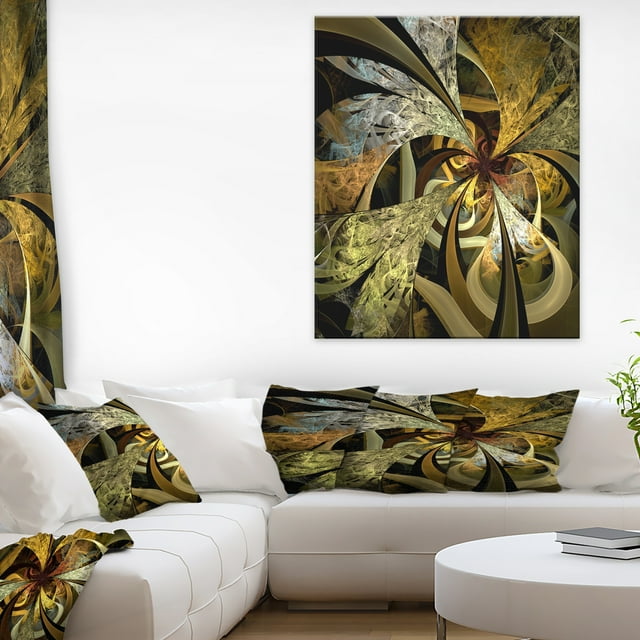 Symmetrical White Golden Fractal Flower - Floral Canvas Art Print