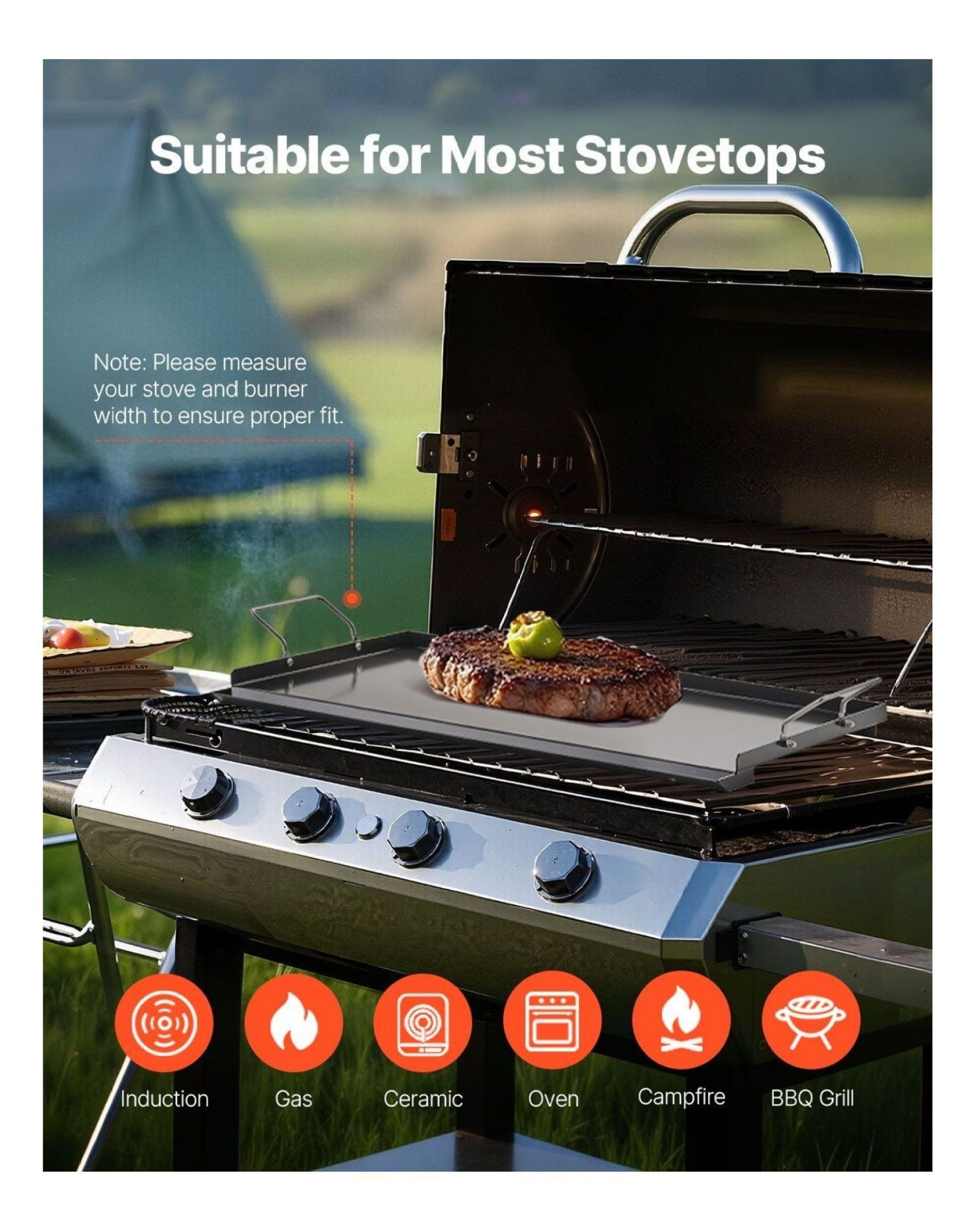 Carbon Steel Griddle 24x16 Inch, BBQ Grill Pan - Flat Top for Gas, Electric & Induction Stovetops - Universal Cookware for Outdoor Cooking