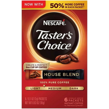 NESCAFE TASTERS CHOICE House Blend Medium Roast Instant Coffee Packets, 72 ct, (1 box of 12)