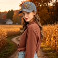 thumbnail image 3 of Autumn Maple Leaf Acorn Baseball Cap Fall Wheat Foliage Printed Adjustable Peaked Cap For Outdoor Gardening Camping Travel Daily Wear(Blue-55~60cm), 3 of 3