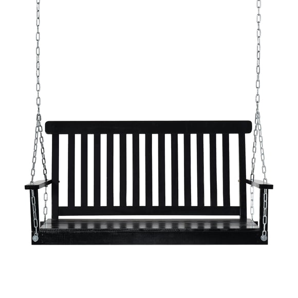 CoSoTower 2-Seater Patio Swing Chair, Fir Wooden Porch Swing with Slatted Design, Hanging Chains for Outdoor, Garden, Black