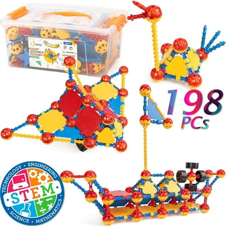 cossy STEM Learning Toy Engineering Construction Building Blocks 198 Pieces Kids Educational Toy for Boys and Girls Ages 3 4 5 6 7 8 9 Year Old (198 (Best Engineering Toys 7 Year Old)