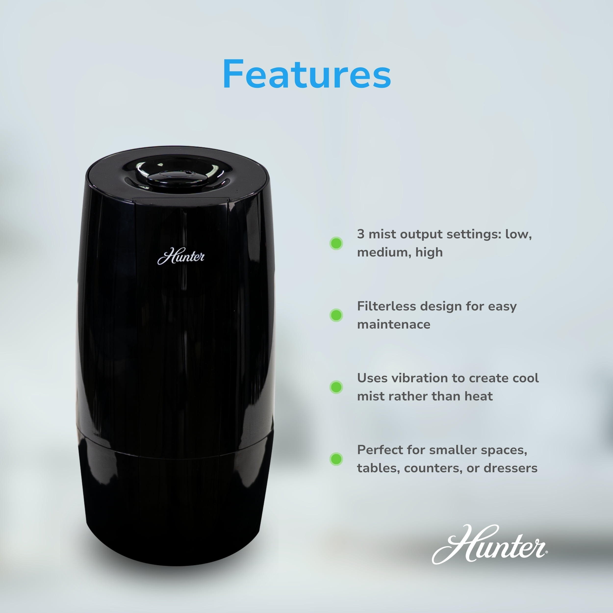 Hunter HHU400 Aspire Cool Mist 0.7 Gal Ultrasonic Humidifier, Black