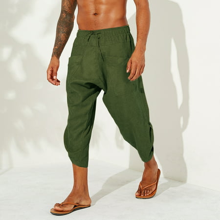 INCERUN Men's Cotton Linen Comfy Trousers Straight Yoga Plain Summer 3/ ...