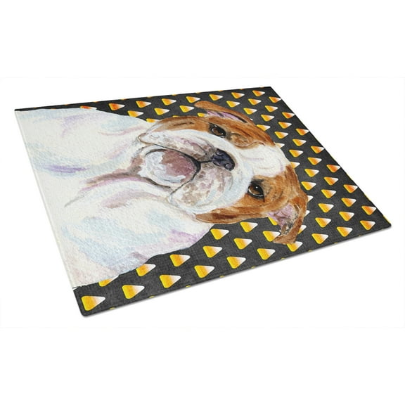 Caroline's Treasures Bulldog English Candy Corn Halloween Portrait Glass Cutting Board Large