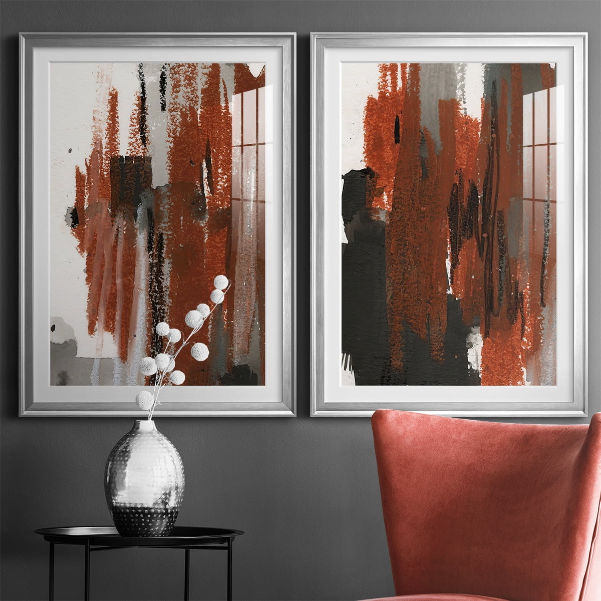 Wexford Home Loft Pastel V Premium Framed Print, 30.5" x 42.5" - Ready to Hang, Silver (Set of 2)