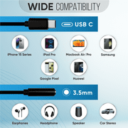 USB C to 3.5mm Audio Adapter Type C to Headphone Aux Jack Dongle 24bit/96kHz HiFi DAC Cable Cord Compatible with Smartphones, Black