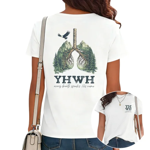 UNISHE Women's YHWH Graphic T-Shirt Double-Sided Every Breath Speaks His Name Tee Casual Tops White, S