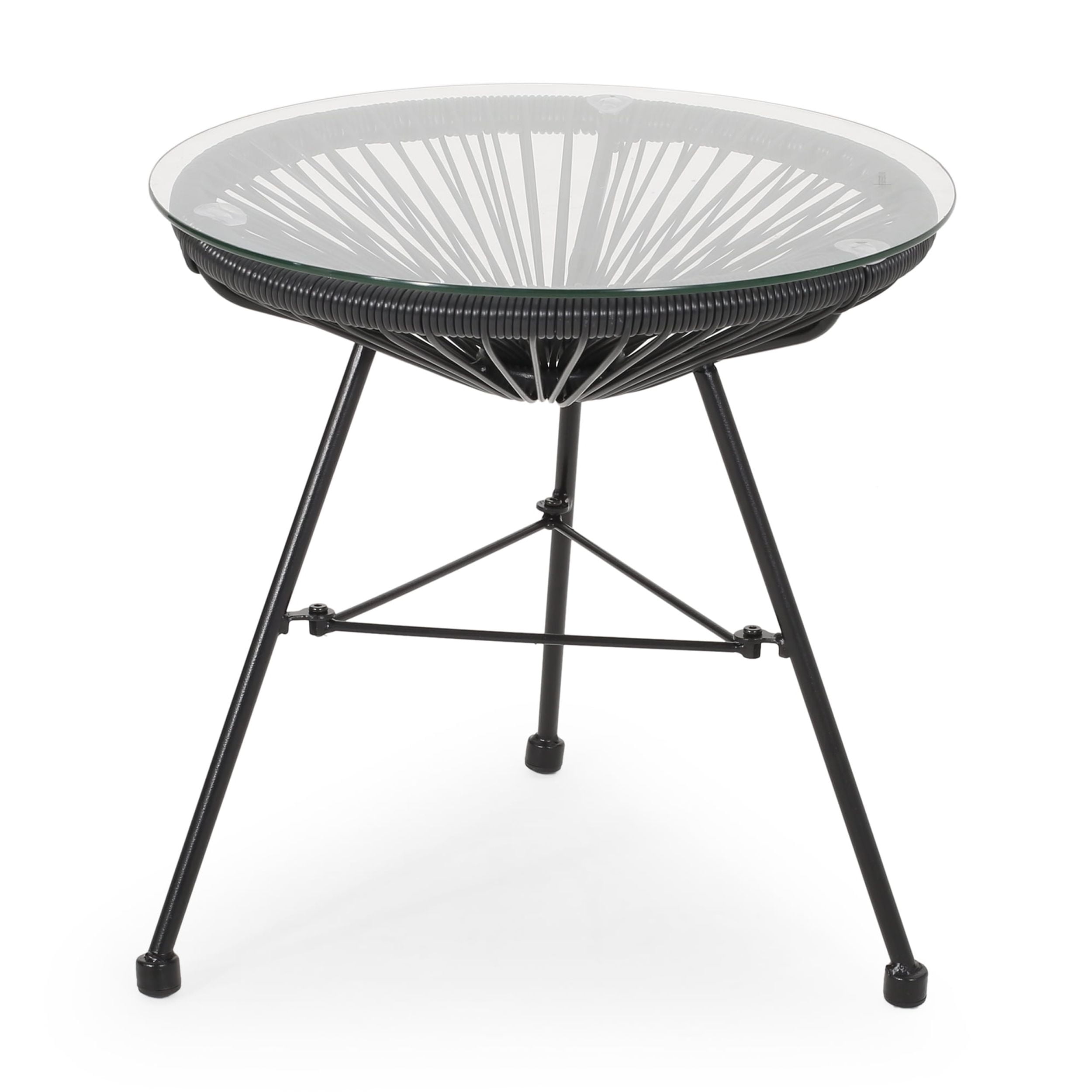 Outdoor Simple Style Accent Side Table, Wicker Weave Leisure Table for Patio Garden, Black