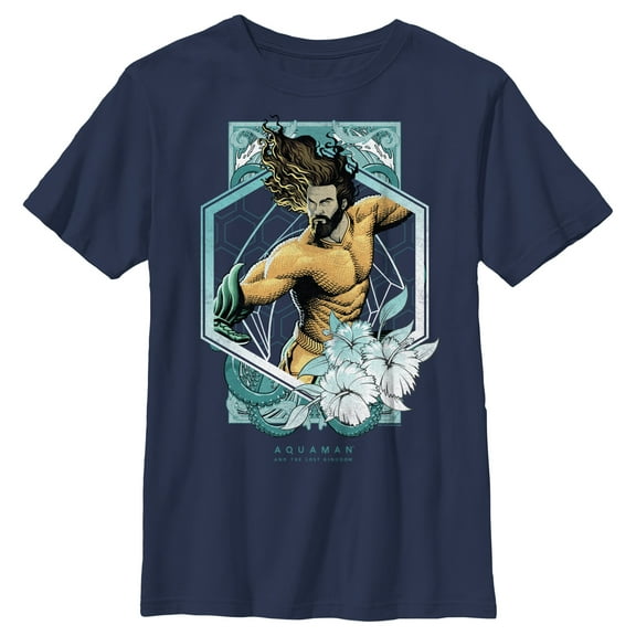 Boy's Aquaman and the Lost Kingdom Floral Portrait  Graphic Tee Navy Blue X Large