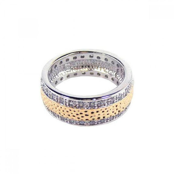 Sterling Silver 925 Two Tone Rhodium Gold Plated Eternity Ring White CZ Jewelry Female Size 7