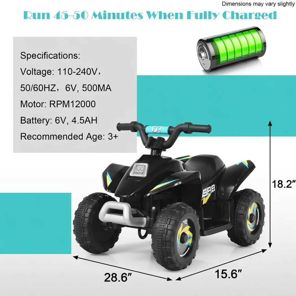 Resenkos 6V Kids Ride on Electric ATV, Ride Car with 4 Wheels, Ride-on Toy for Toddlers 1-3 Boys & Girls, Black