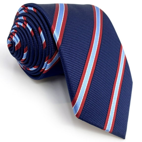 Skinny Mens Neckties Striped Blue Navy with Red Stripes for Suit 6cm Slim