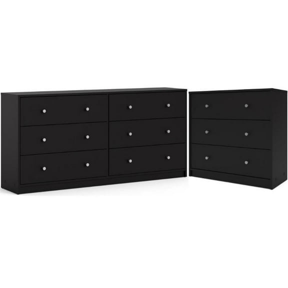 Home Square 2 Piece Set with 3 Drawer Chest and 6 Drawer Double Dresser in Black
