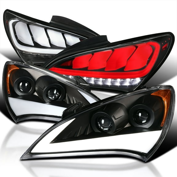 Spec-D Tuning Halo Piano Black Projector Headlights W/ LED Fog Lamps Compatible with Genesis Left   Right Pair Headlamps Assembly