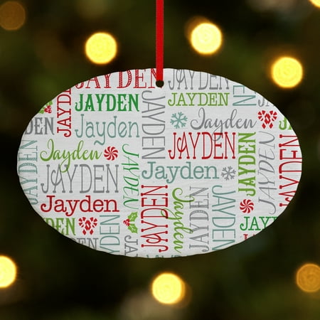 Personalized Holly Jolly Name Oval Christmas Ornament
